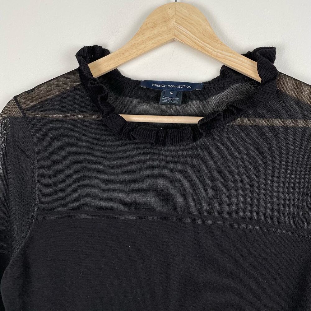 French Connection Lindsey Sheer Yoke Long Sleeve Sweater Dress Black Size M - Picture 8 of 12